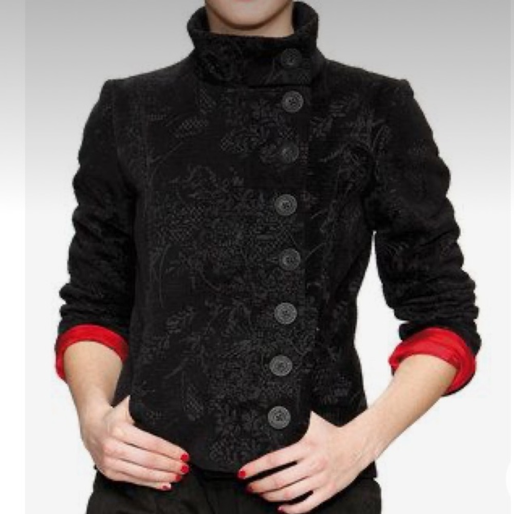 Desigual Size 36 US XS 4 Ramone Floral Brocade Tapestry Asymmetrical Jacket Coat